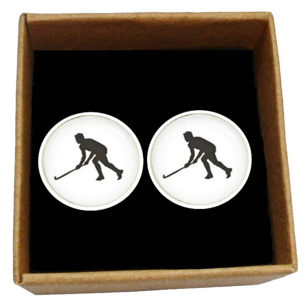 Bassin and Brown Hockey Player Cufflinks - White/Black - Image 4