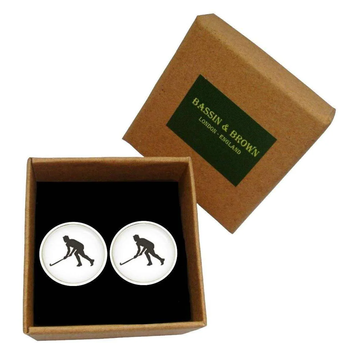Bassin and Brown Hockey Player Cufflinks - White/Black - Image 5