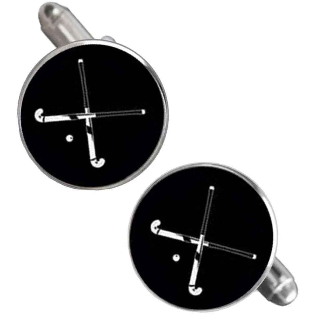 Bassin and Brown Hockey Sticks Cufflinks - Black/White - Image 2