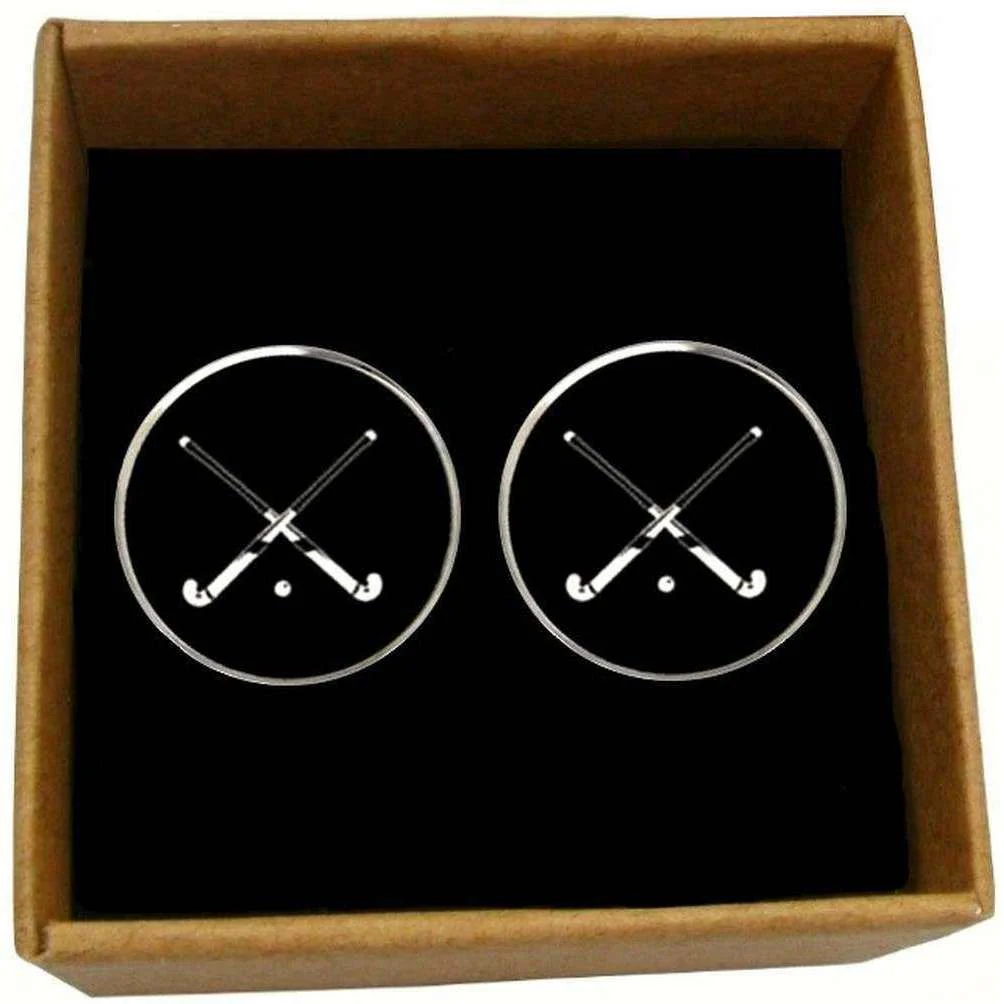 Bassin and Brown Hockey Sticks Cufflinks - Black/White - Image 4