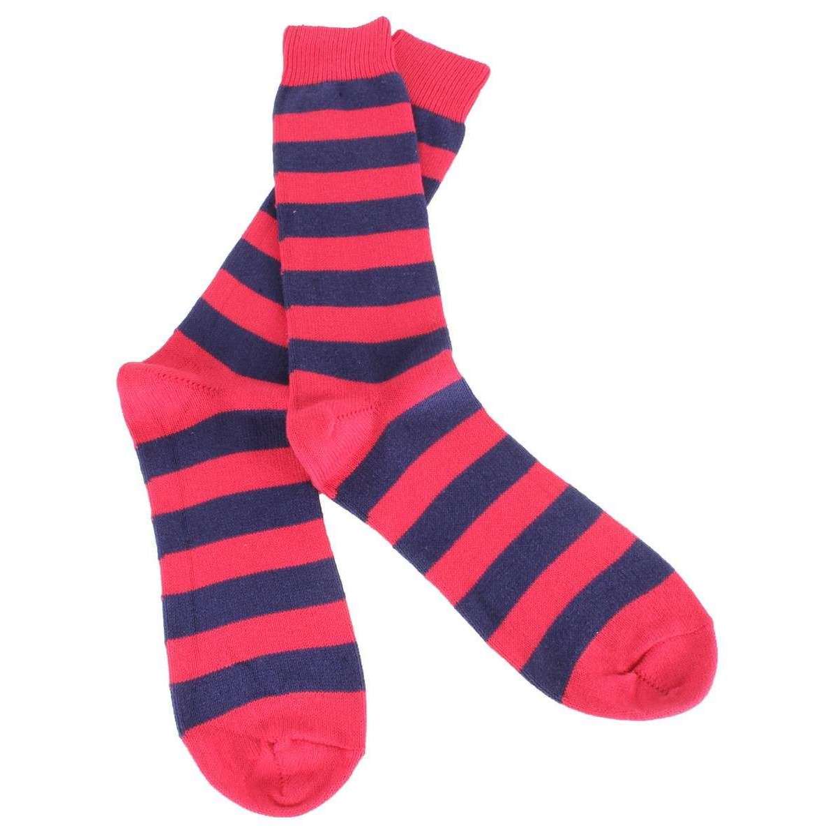 Bassin and Brown Hooped Stripe Socks - Red/Royal Blue - Image 2