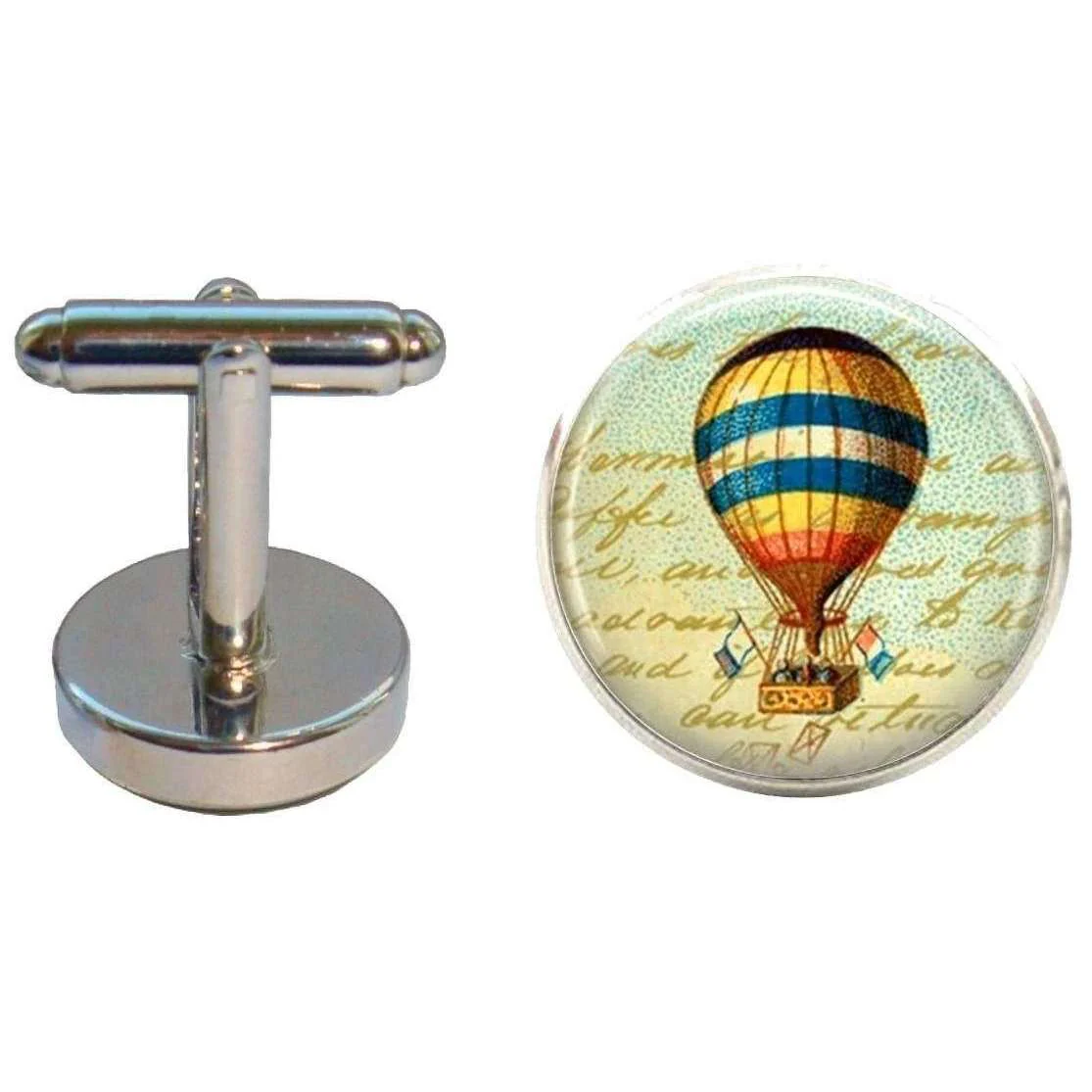 Bassin and Brown Hot Air Balloon Cufflinks - Blue/Yellow/Red - Image 3