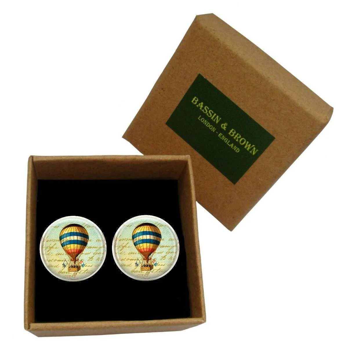 Bassin and Brown Hot Air Balloon Cufflinks - Blue/Yellow/Red - Image 4