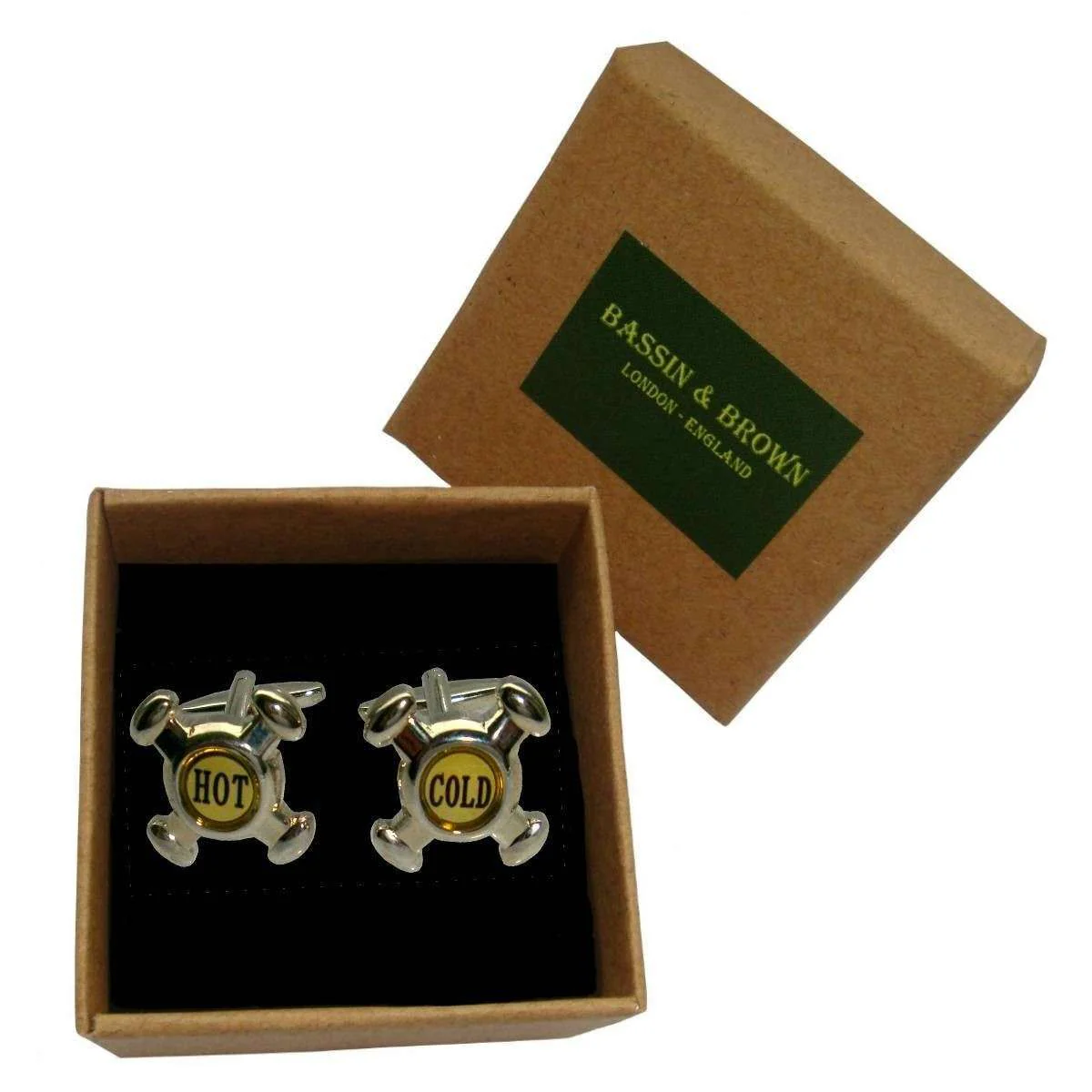 Bassin and Brown Hot and Cold Tap Cufflinks - Silver/Yellow - Image 2