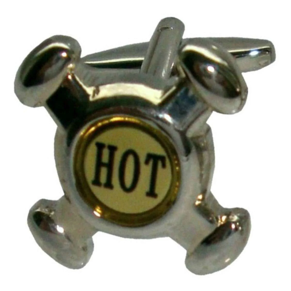 Bassin and Brown Hot and Cold Tap Cufflinks - Silver/Yellow - Image 3