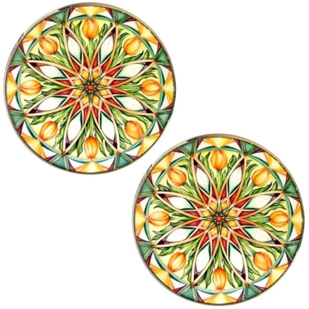 Bassin and Brown Kaleidoscope Flower Spray Cufflinks - Green/White/Orange - Image 2