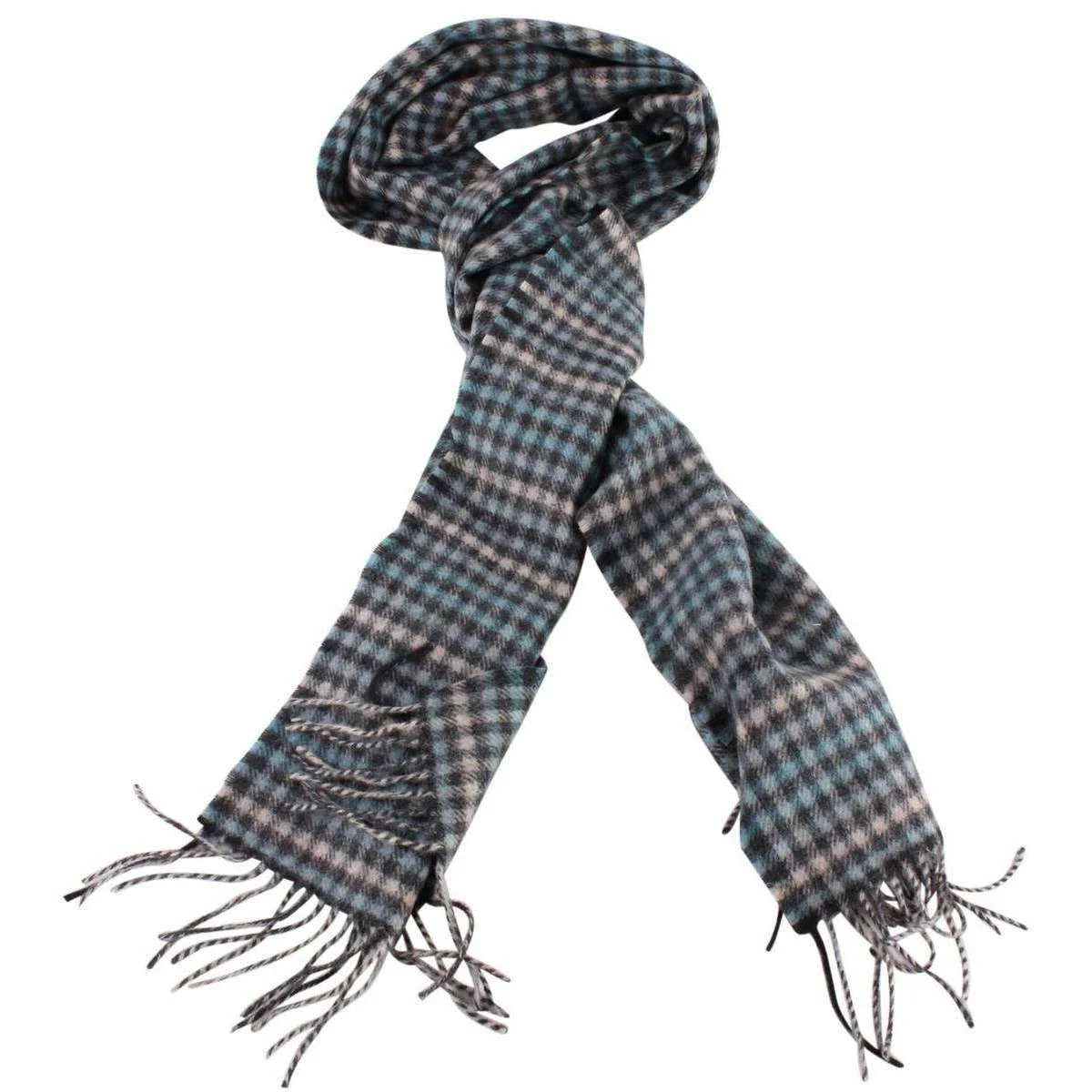 Bassin and Brown Keegan Checked Wool Scarf  - Blue/Grey/White - Image 4