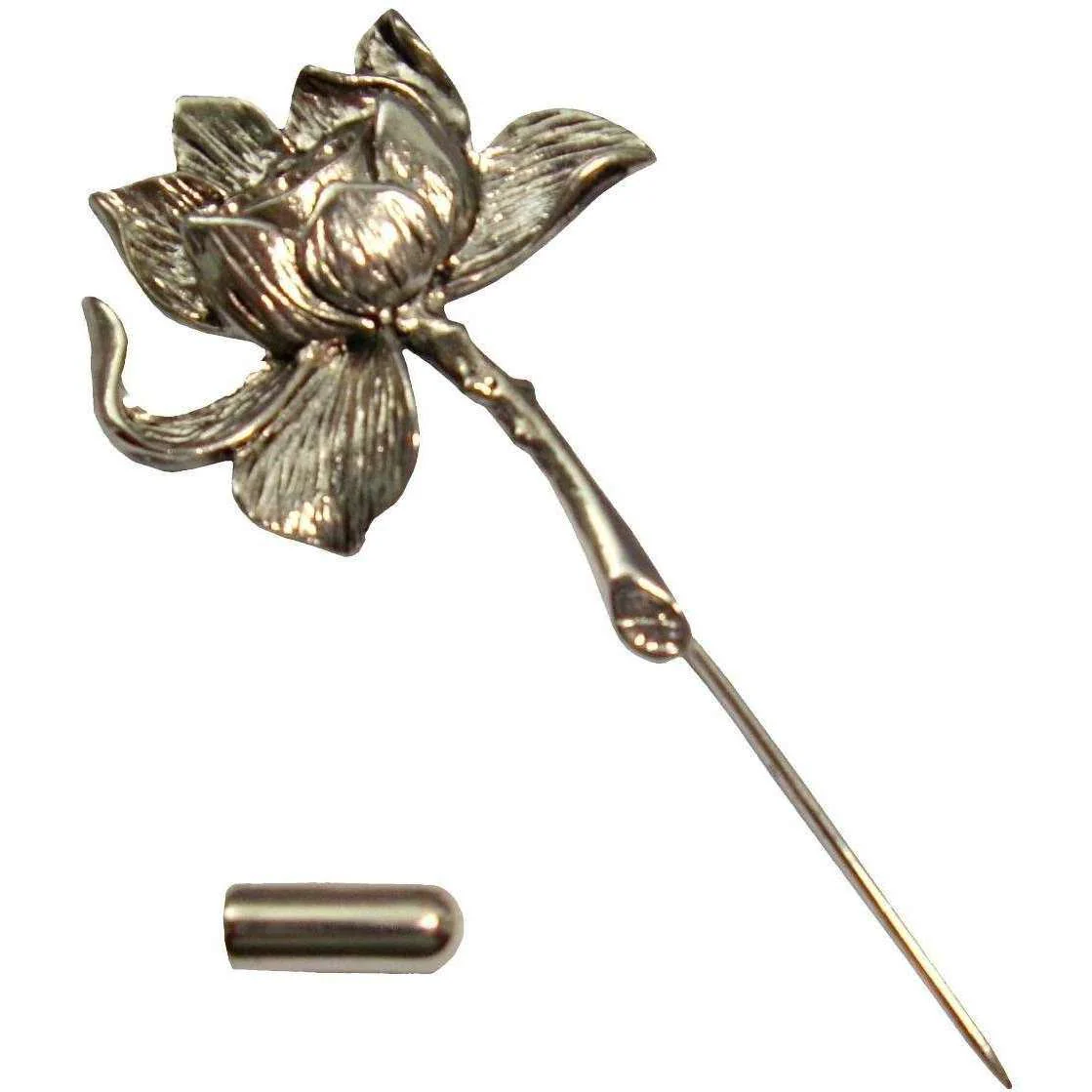 Bassin and Brown Lotus Flower Lapel Pin - Gold - Image 3