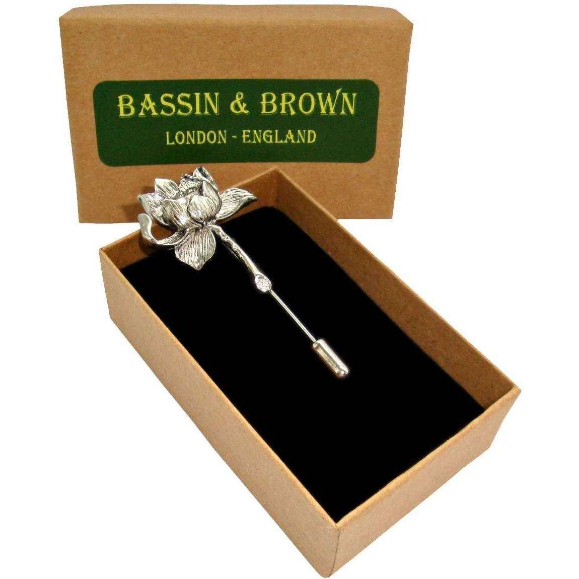 Bassin and Brown Lotus Flower Lapel Pin - Gold - Image 5