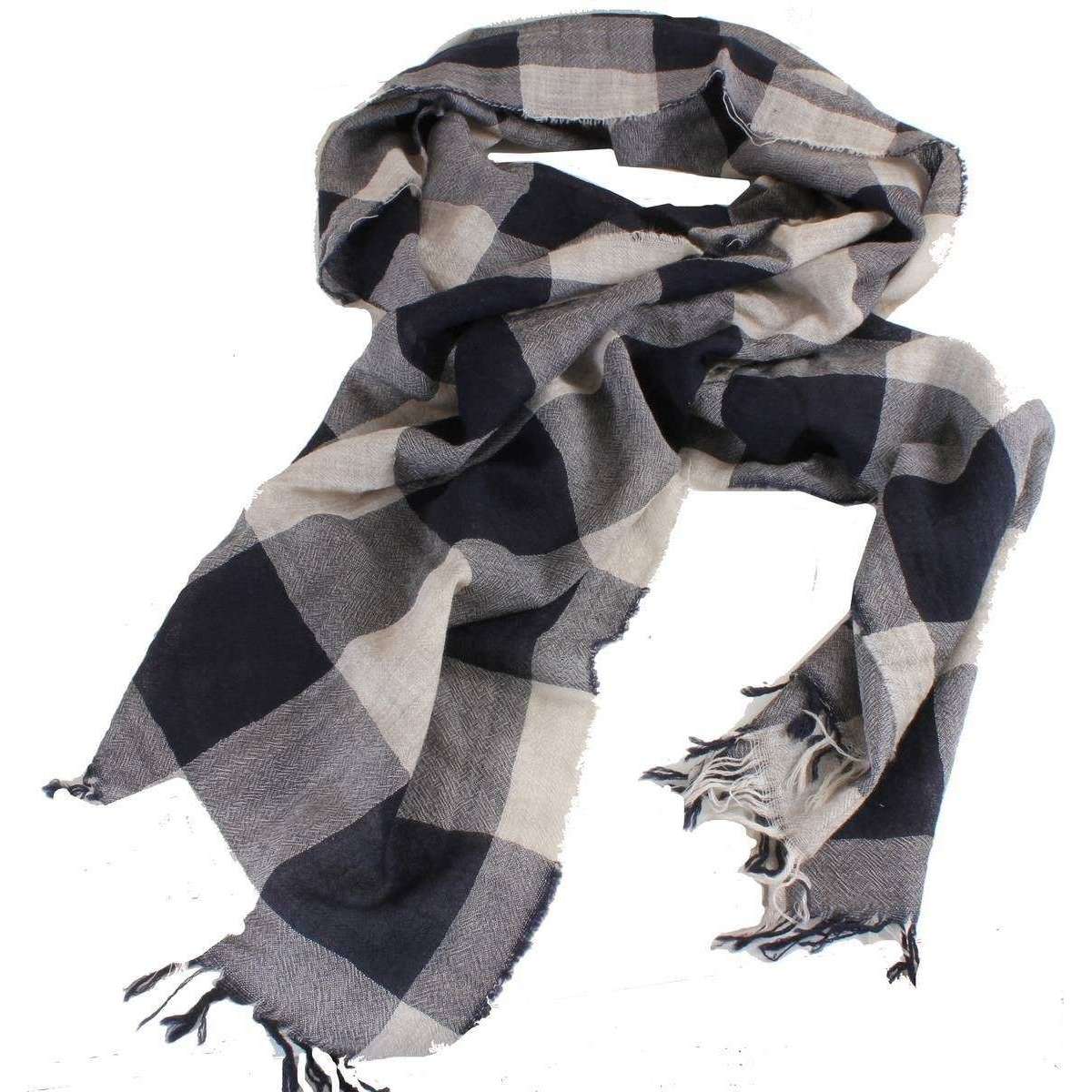 Bassin and Brown Meagan Check Wool Scarf - Beige/Black/Grey - Image 2