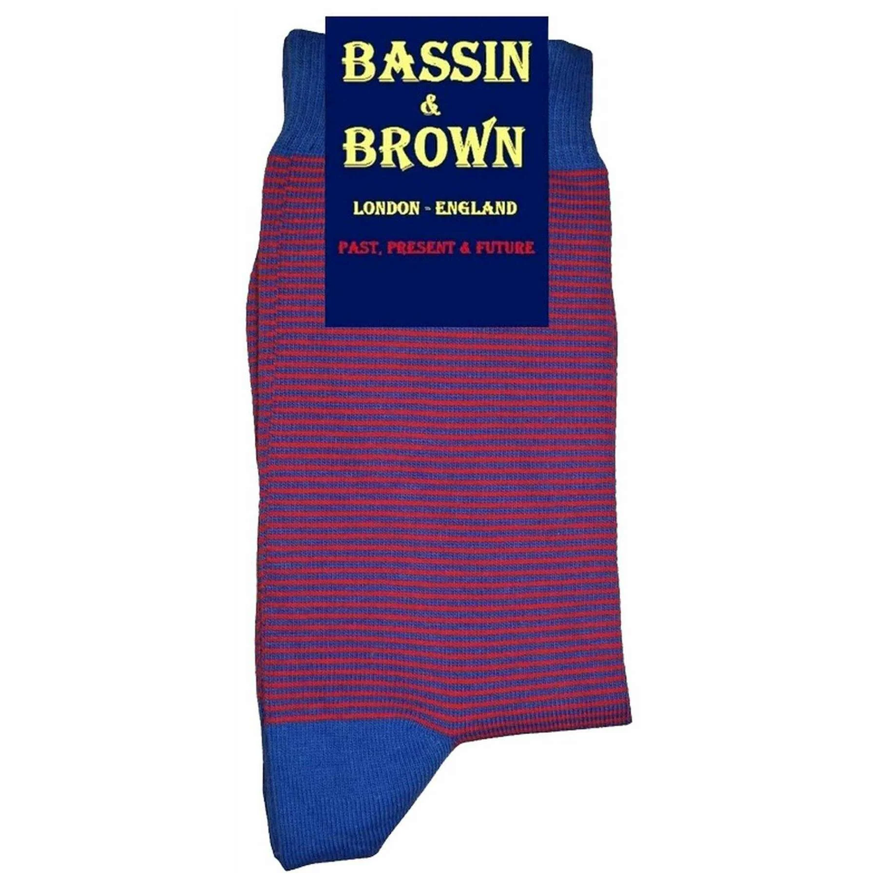 Bassin and Brown Narrow Stripe Socks - Royal Blue/Red - Image 4