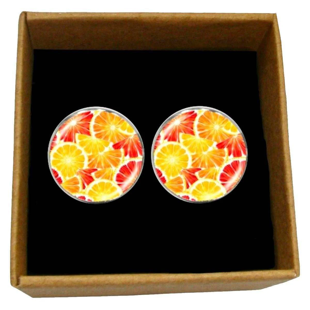 Bassin and Brown Oranges and Lemons Cabachon Cufflinks - Orange/Yellow - Image 4