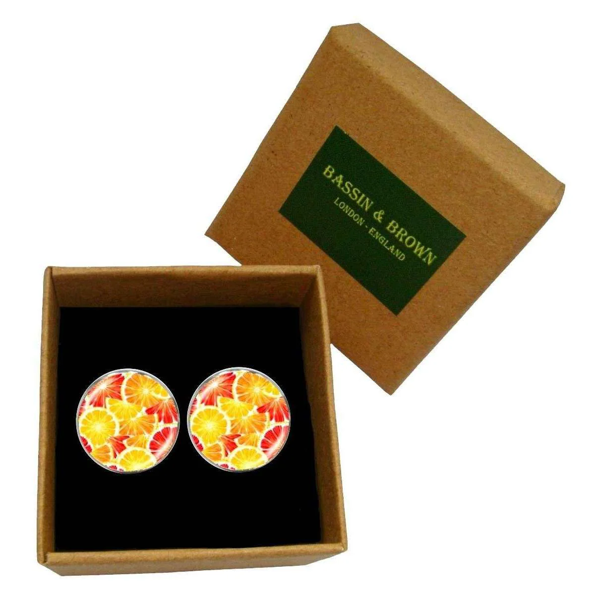 Bassin and Brown Oranges and Lemons Cabachon Cufflinks - Orange/Yellow - Image 5