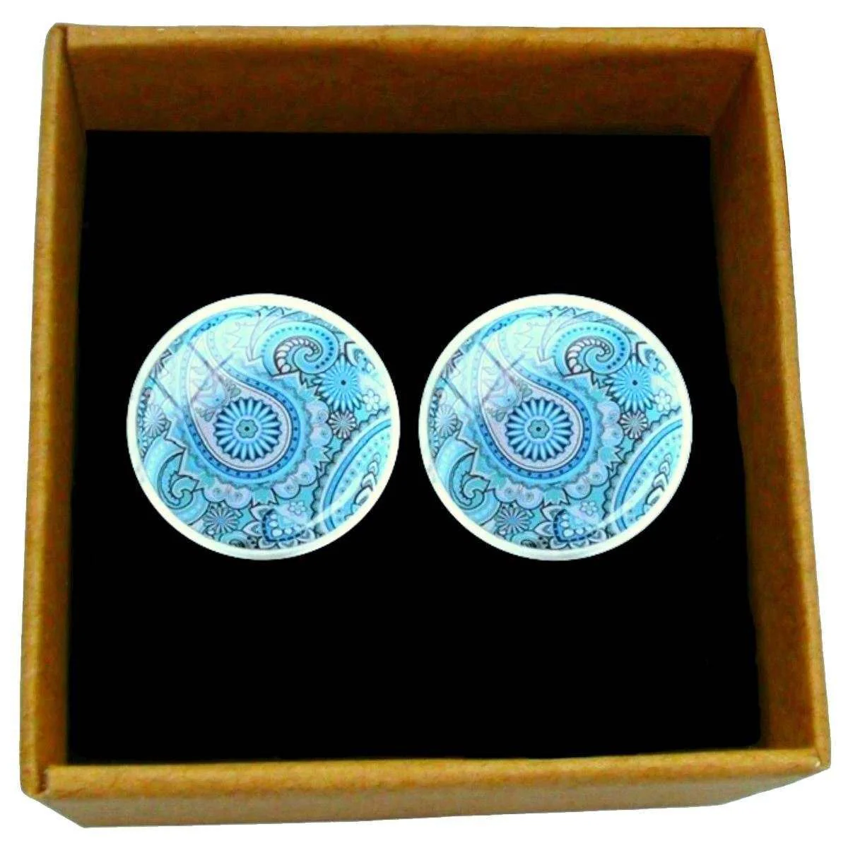 Bassin and Brown Paisley Cufflinks - Aqua Blue - Image 4