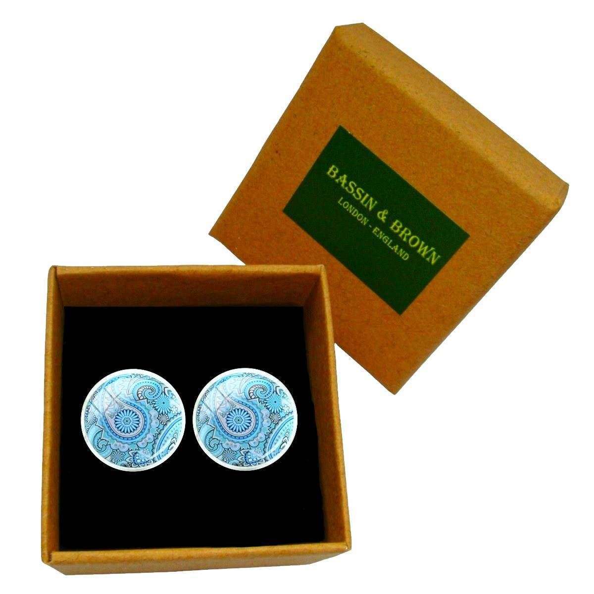 Bassin and Brown Paisley Cufflinks - Aqua Blue - Image 5