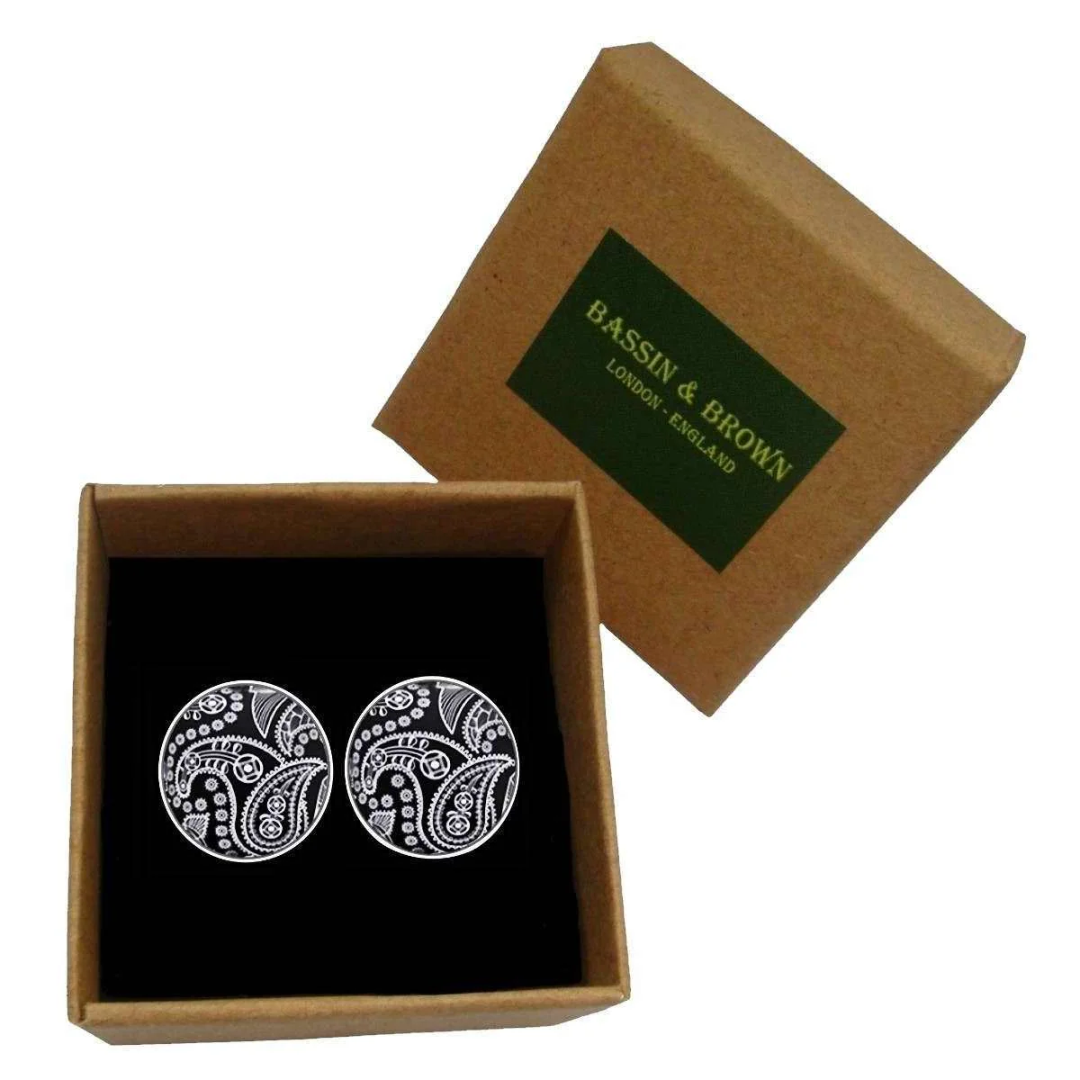 Bassin and Brown Paisley Cufflinks - Black/White - Image 5