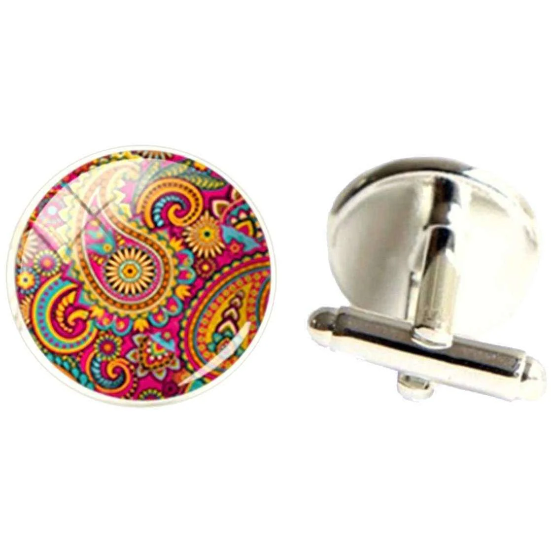 Bassin and Brown Paisley Cufflinks - Wine/Yellow - Image 3