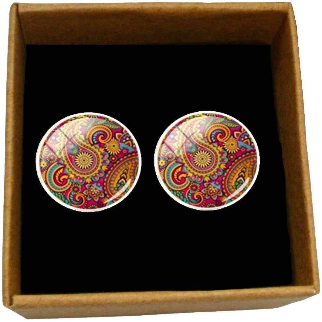 Bassin and Brown Paisley Cufflinks - Wine/Yellow - Image 5