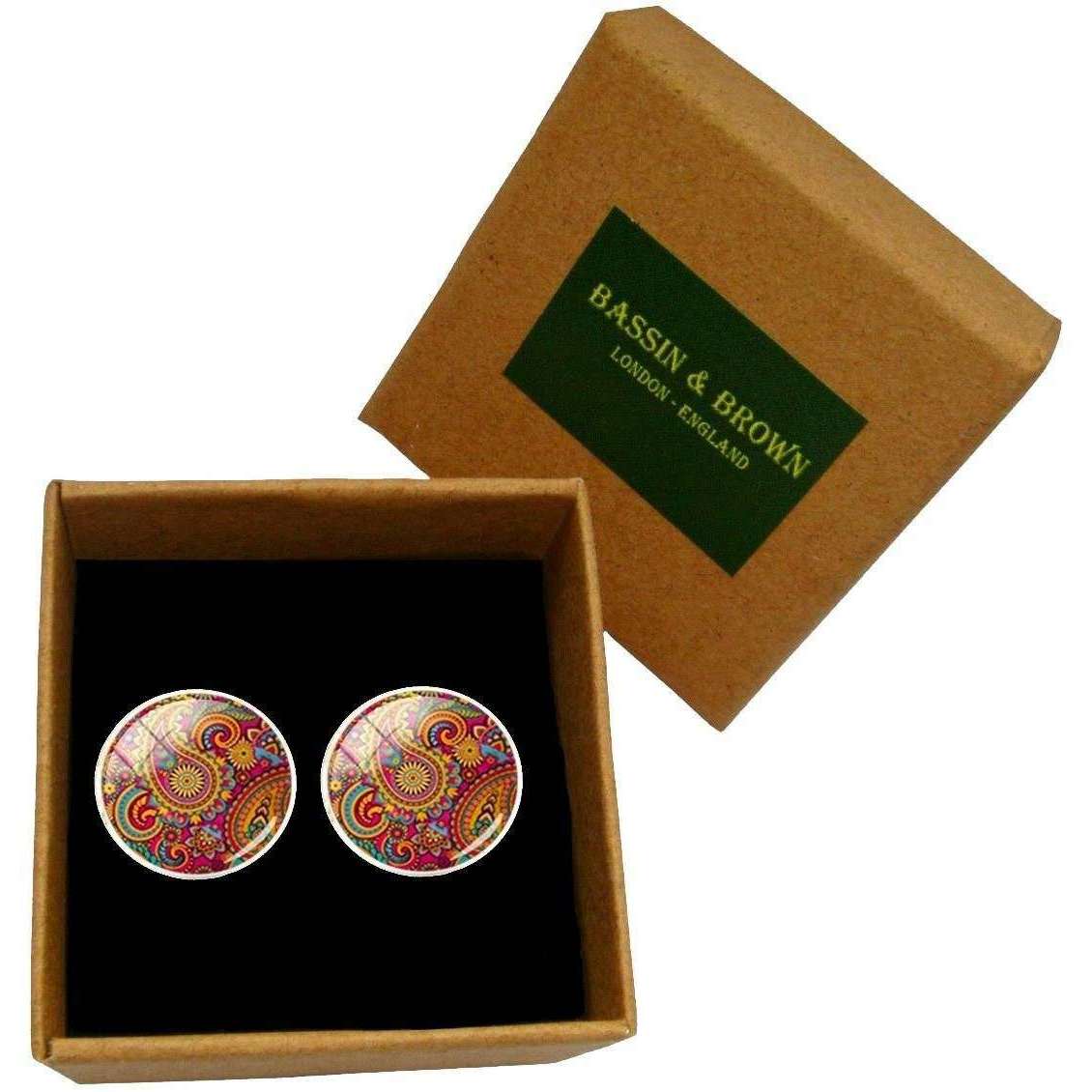 Bassin and Brown Paisley Cufflinks - Wine/Yellow - Image 6