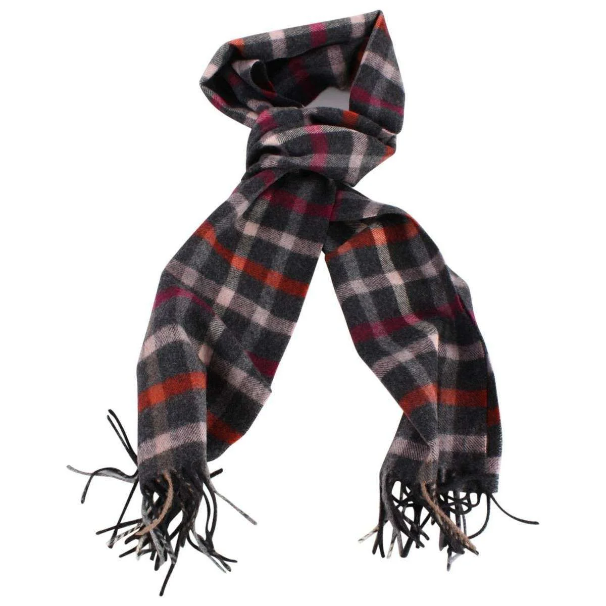 Bassin and Brown Parker Check Wool Scarf - Charcoal/Pink/Red - Image 4