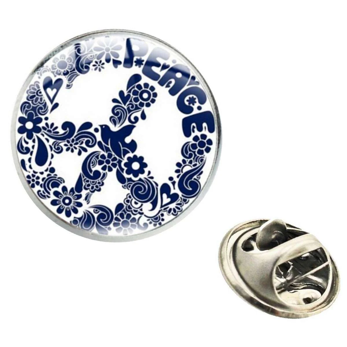 Bassin and Brown Peace Sign Lapel Pin - Blue/White - Image 2