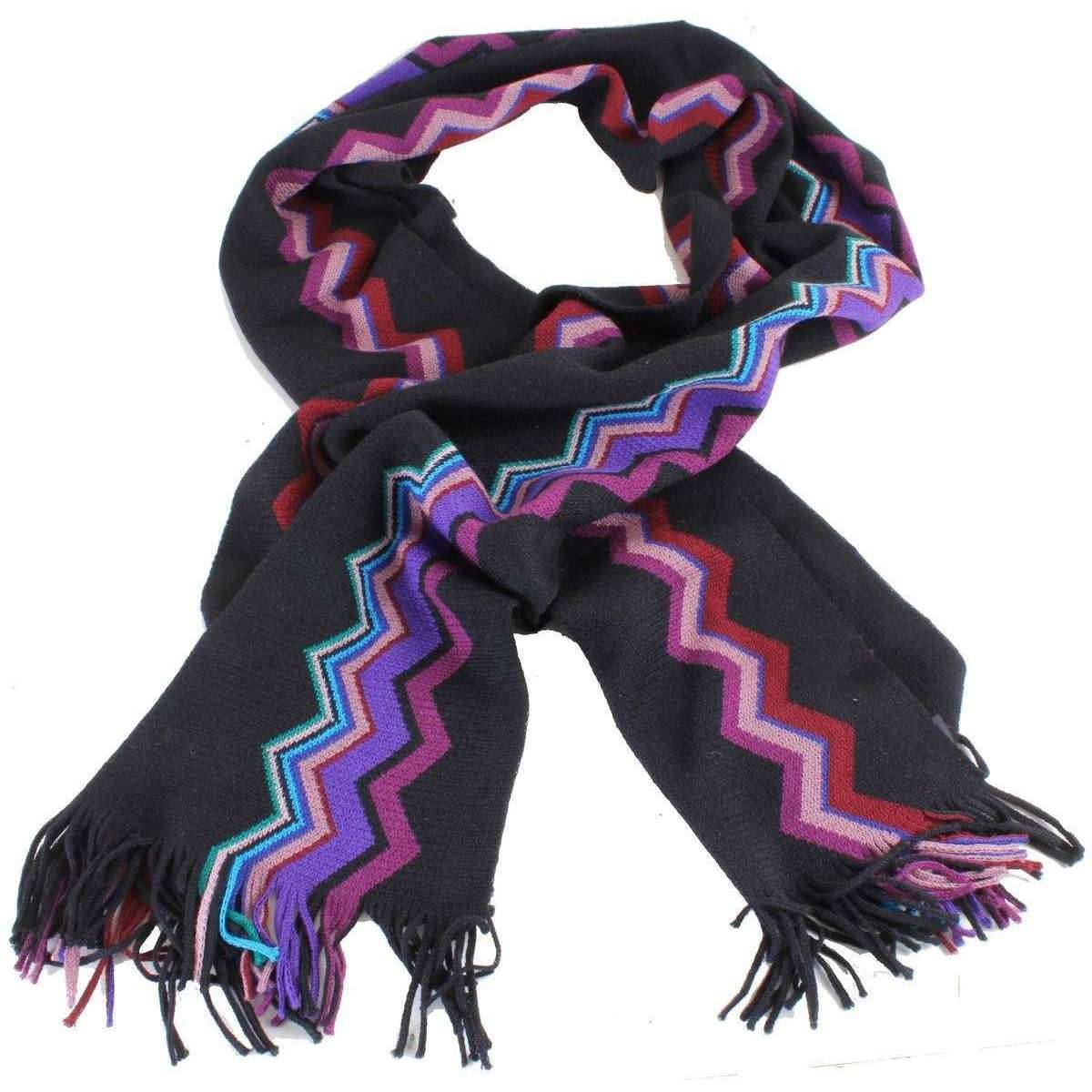 Bassin and Brown Pele Jagged Stripe Wool Scarf - Black/Purple/Pink - Image 2