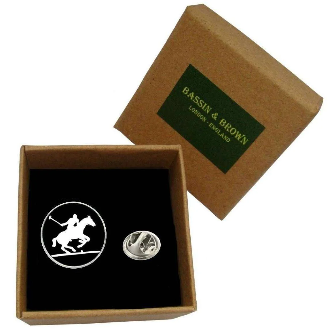 Bassin and Brown Polo Player Jacket Lapel Pin - Black/White - Image 2