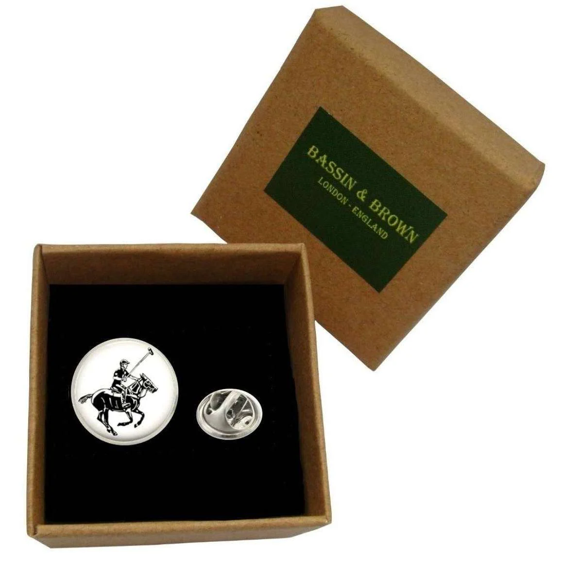 Bassin and Brown Polo Player Jacket Lapel Pin - White/Black - Image 2