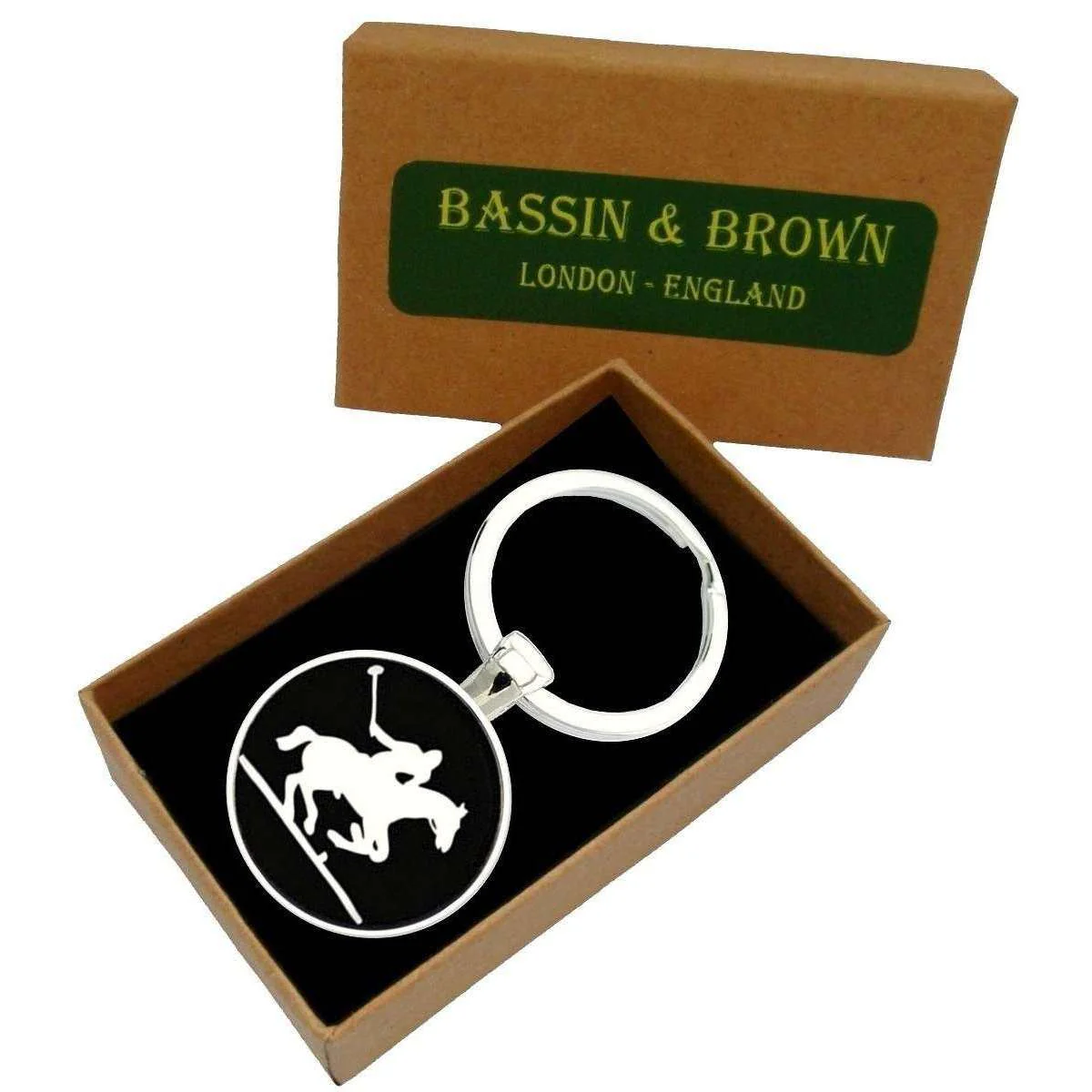 Bassin and Brown Polo Player Keyring - Black/White - Image 2