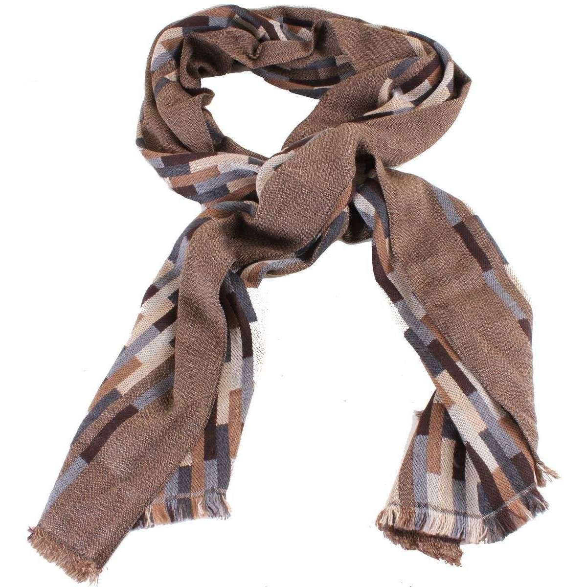 Bassin and Brown Ronaldo Broken Stripe Wool Scarf - Brown/Beige/Grey - Image 2