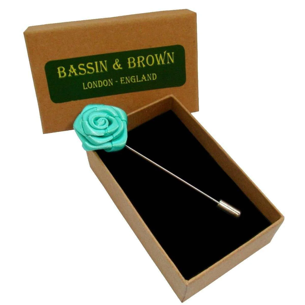 Bassin and Brown Rose Flower Lapel Pin - Mint Green - Image 3