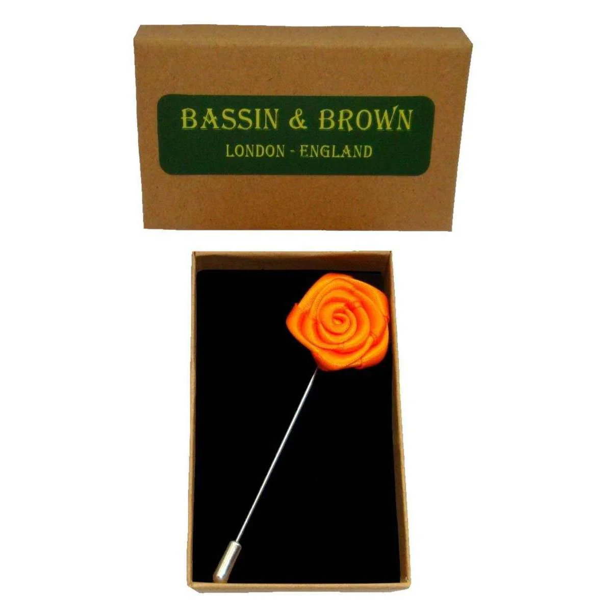 Bassin and Brown Rose Flower Lapel Pin - Orange - Image 2