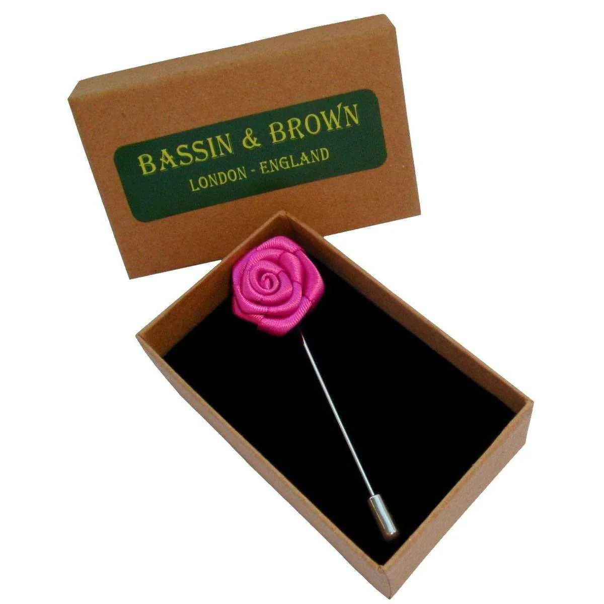 Bassin and Brown Rose Flower Lapel Pin - Pink - Image 3