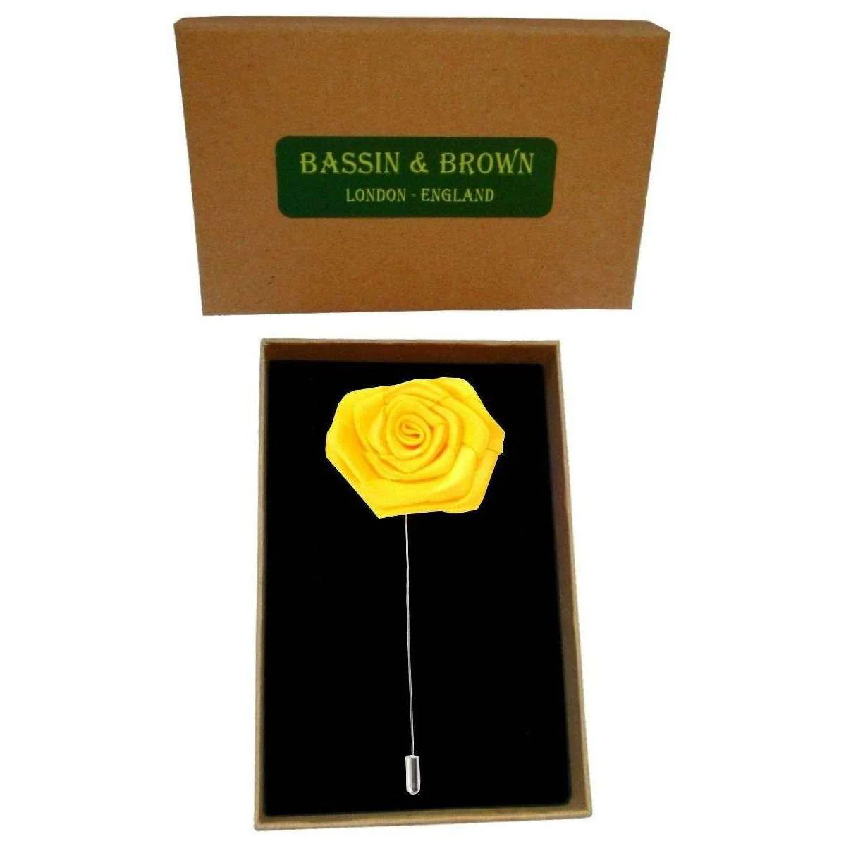 Bassin and Brown Rose Flower Lapel Pin - Yellow - Image 3