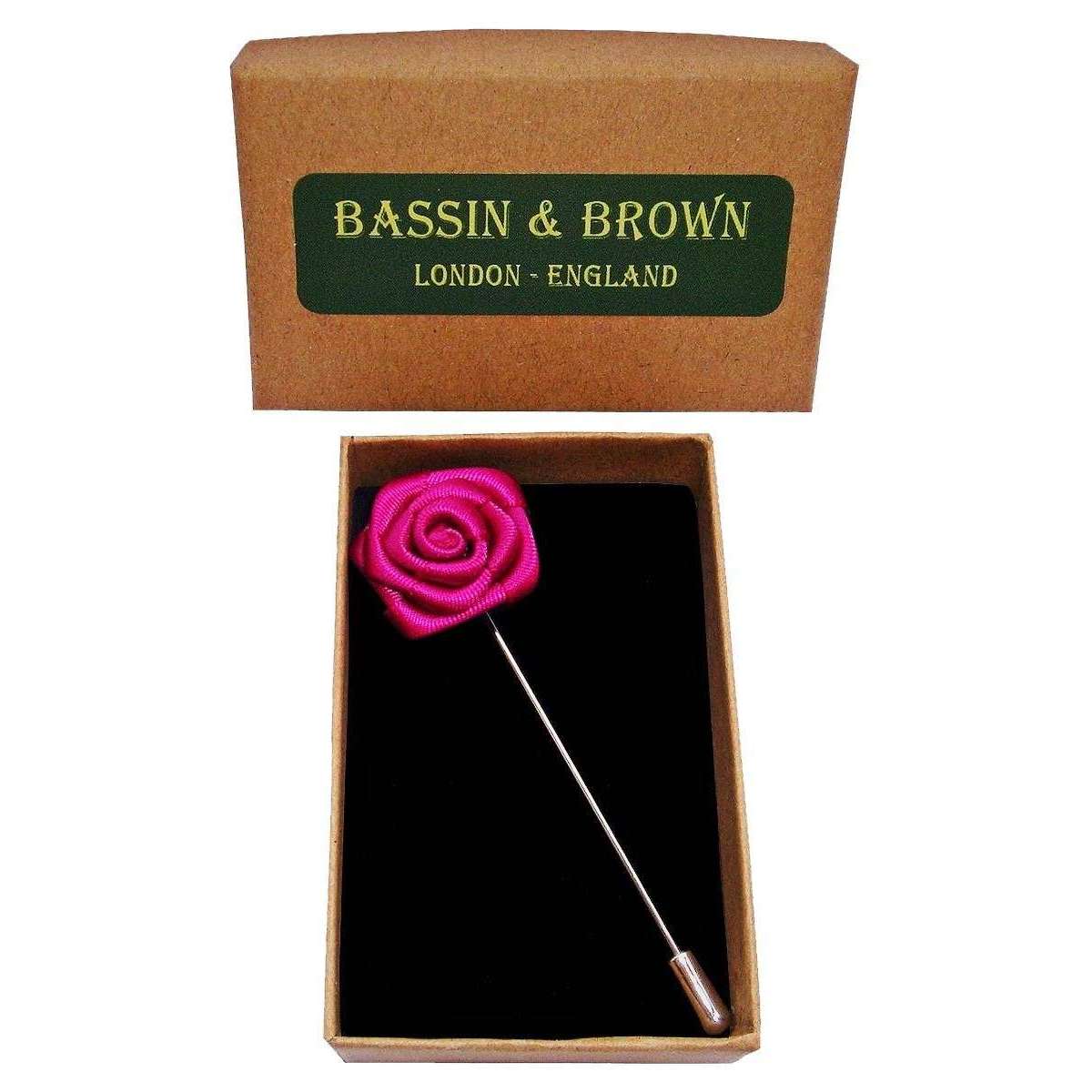 Bassin and Brown Rose Jacket Lapel Pin - Cerise Pink - Image 5