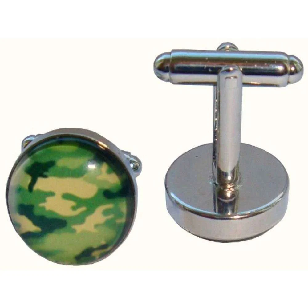 Bassin and Brown Round Camouflage Cufflinks - Green - Image 2