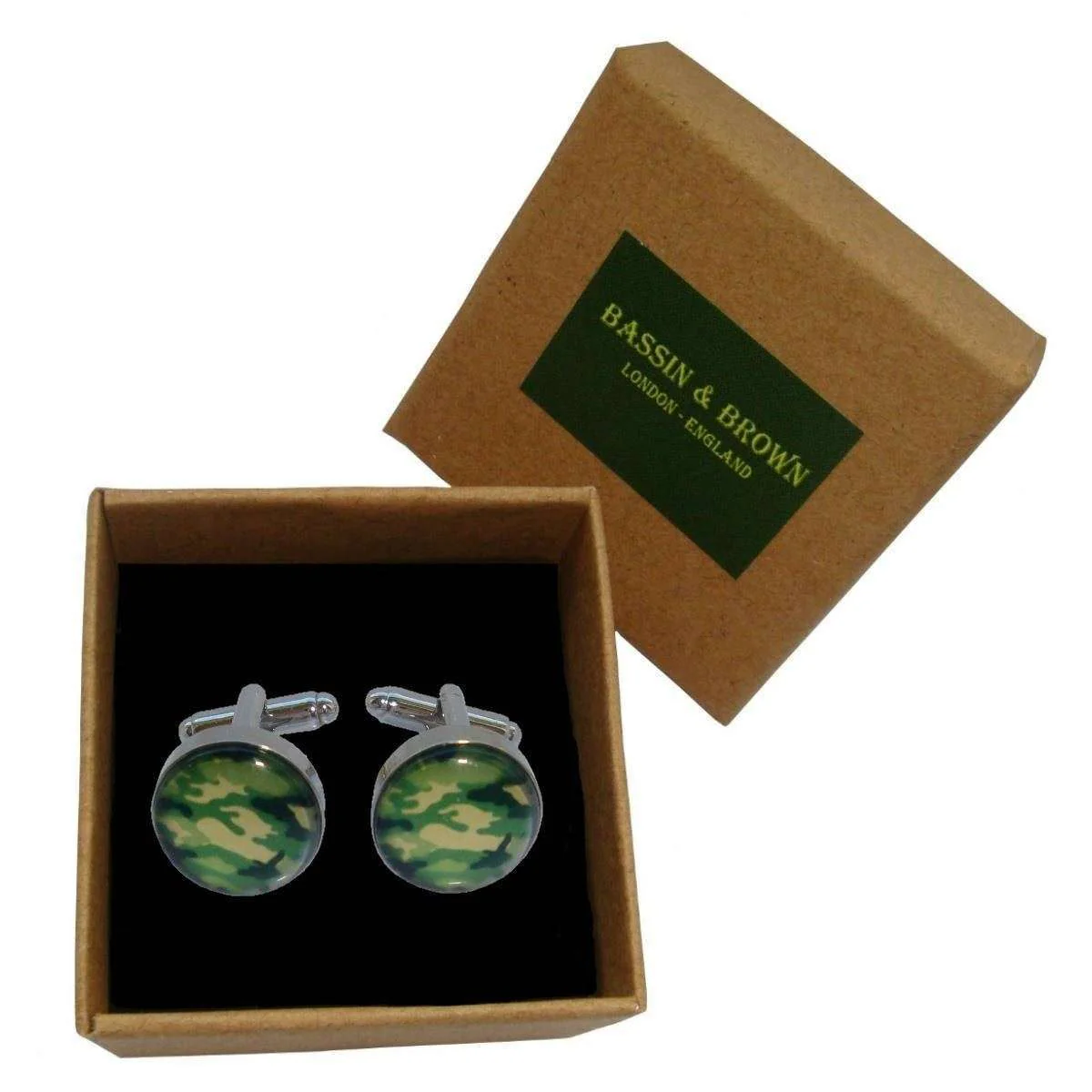 Bassin and Brown Round Camouflage Cufflinks - Green - Image 4