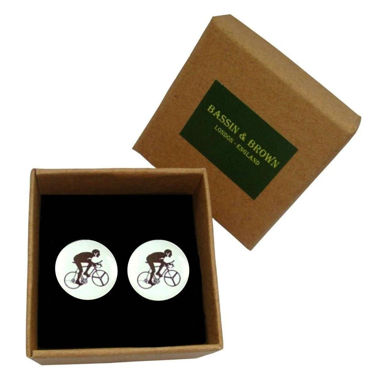 Bassin and Brown Round Cycling Cufflinks - White/Black - Image 3