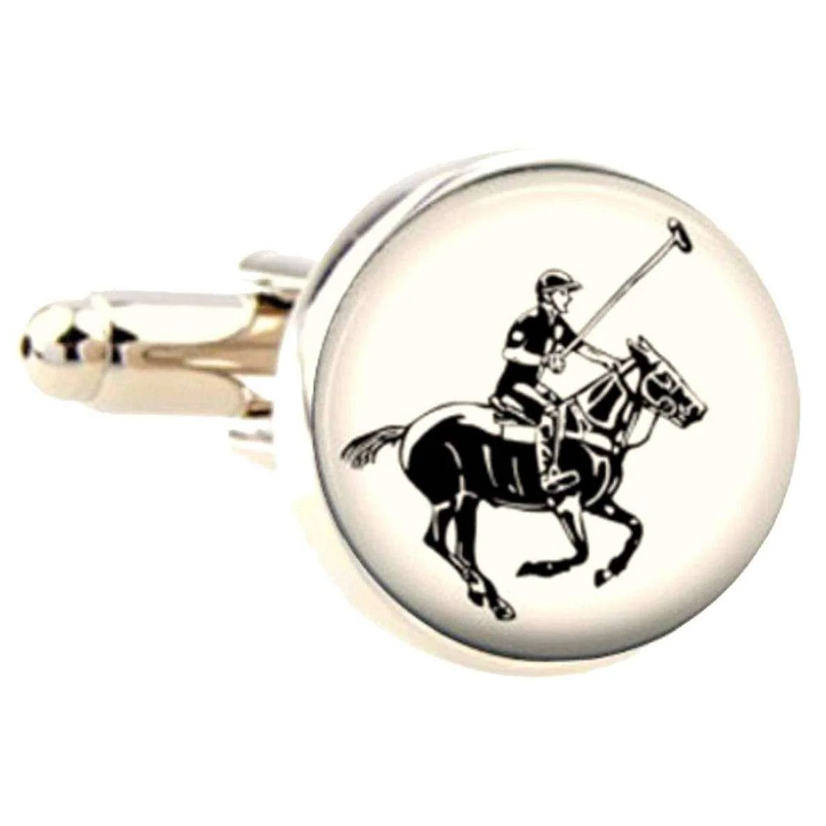Bassin and Brown Round Horse Polo Cufflinks - White/Black - Image 3