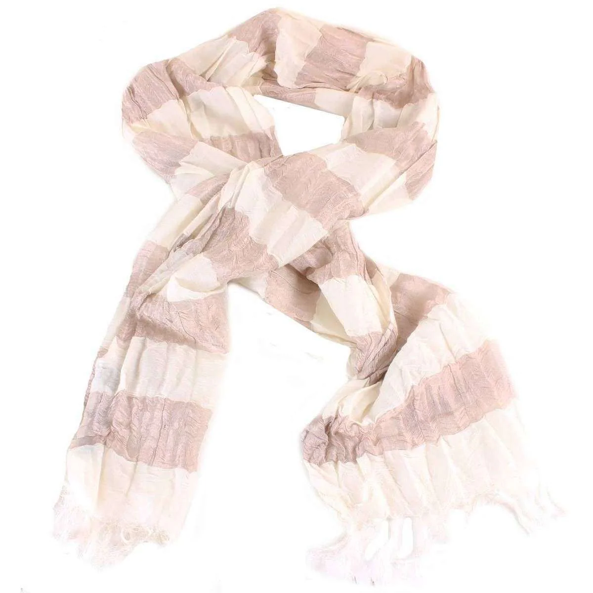 Bassin and Brown Royle Horizontal Striped Scarf - Beige/Fawn - Image 2