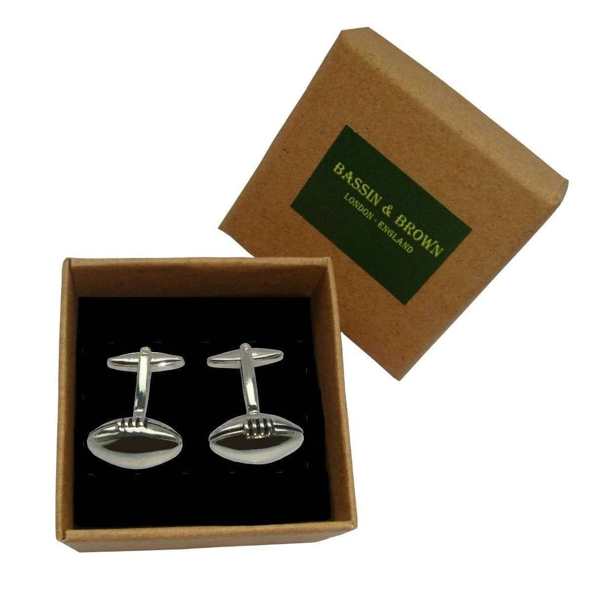 Bassin and Brown Rugby Ball Cufflinks - Silver - Image 2