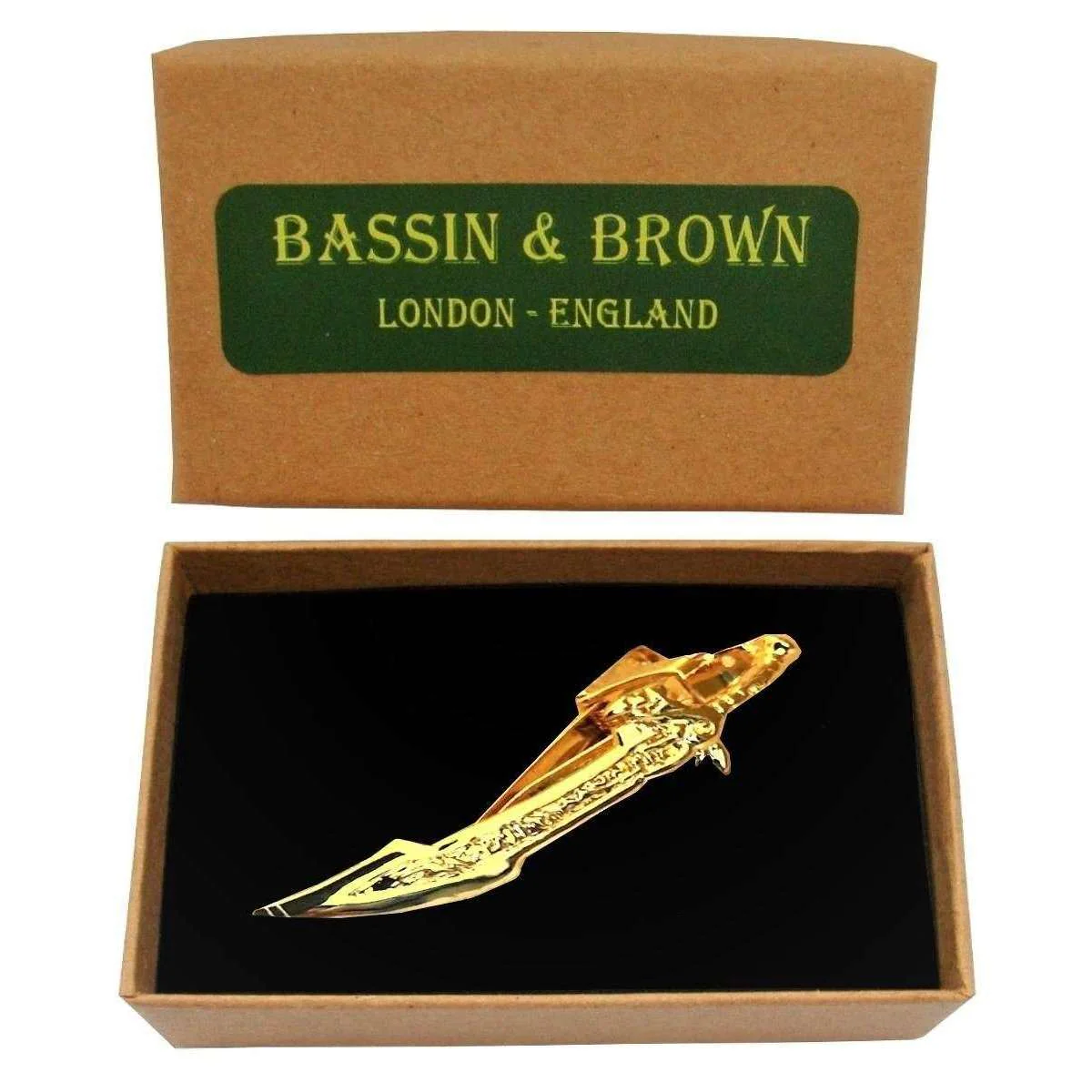 Bassin and Brown Sabre Sword Bar Tie Clip - Gold - Image 3