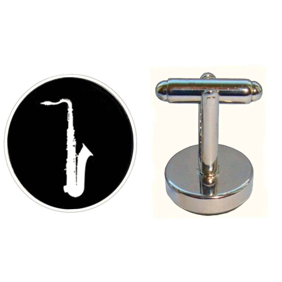 Bassin and Brown Saxophone Cufflinks - Black/White - Image 2