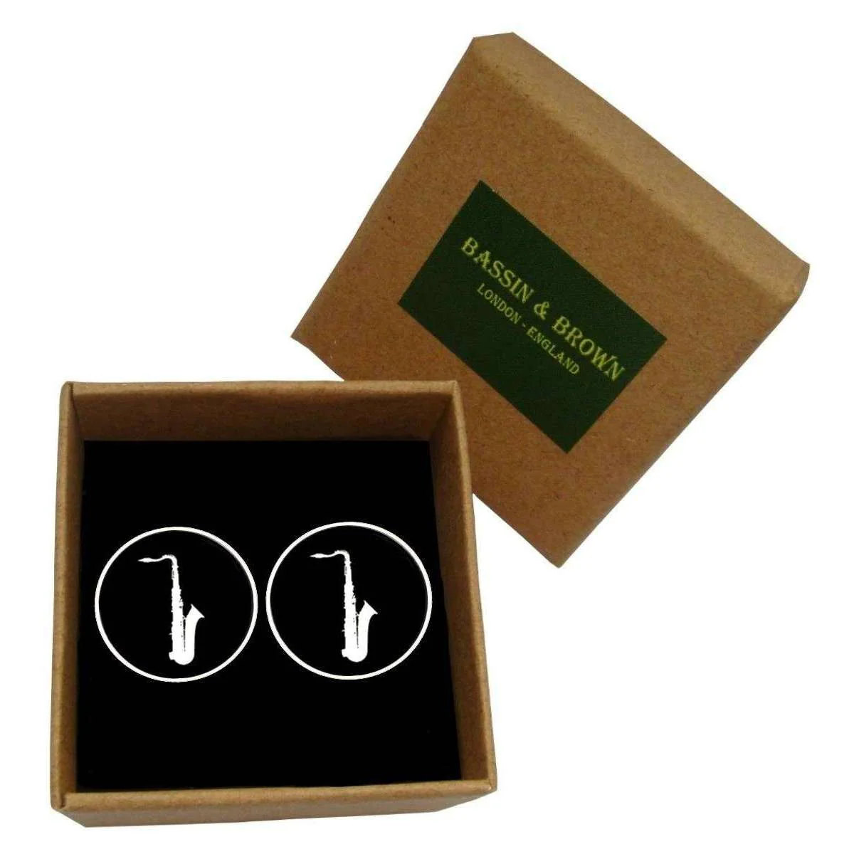 Bassin and Brown Saxophone Cufflinks - Black/White - Image 5