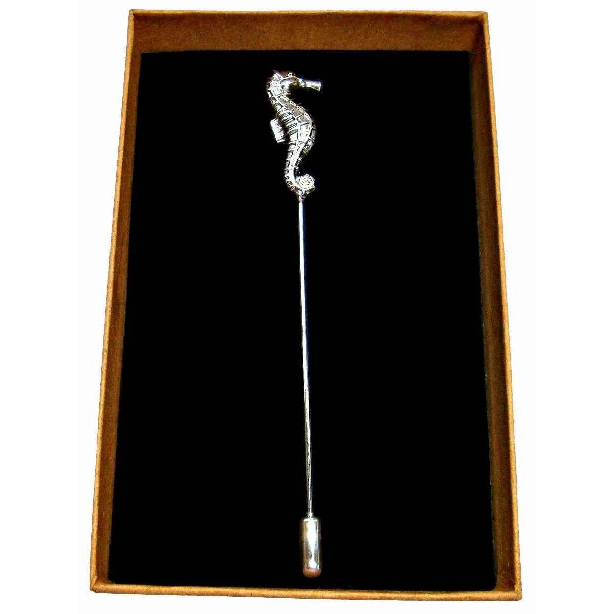 Bassin and Brown Seahorse Jacket Lapel Pin - Silver - Image 4
