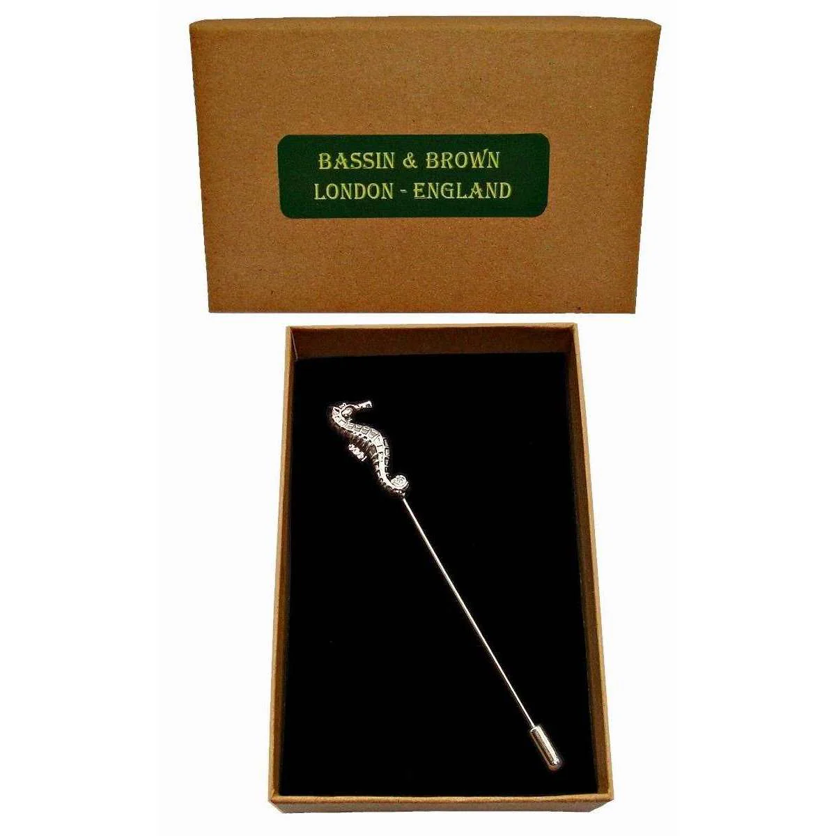 Bassin and Brown Seahorse Jacket Lapel Pin - Silver - Image 5