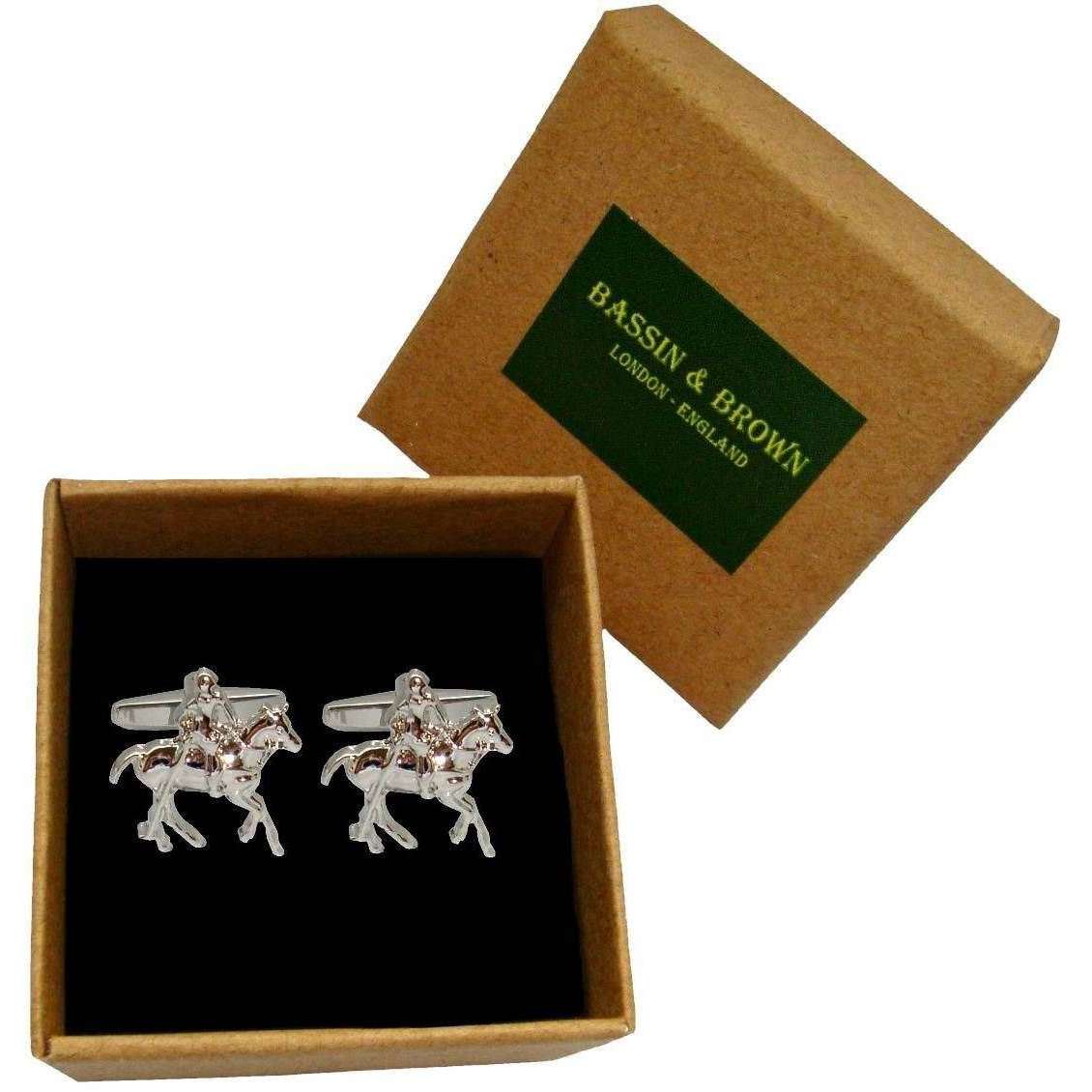 Bassin and Brown Silver Polo Player Cufflinks - Silver - Image 5
