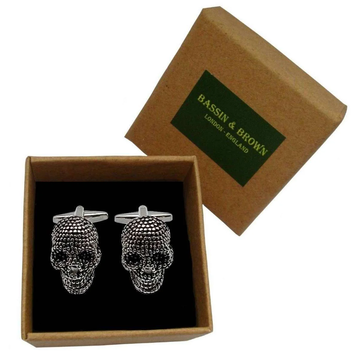Bassin and Brown Skeleton Skull Cufflinks - Silver/Black - Image 3