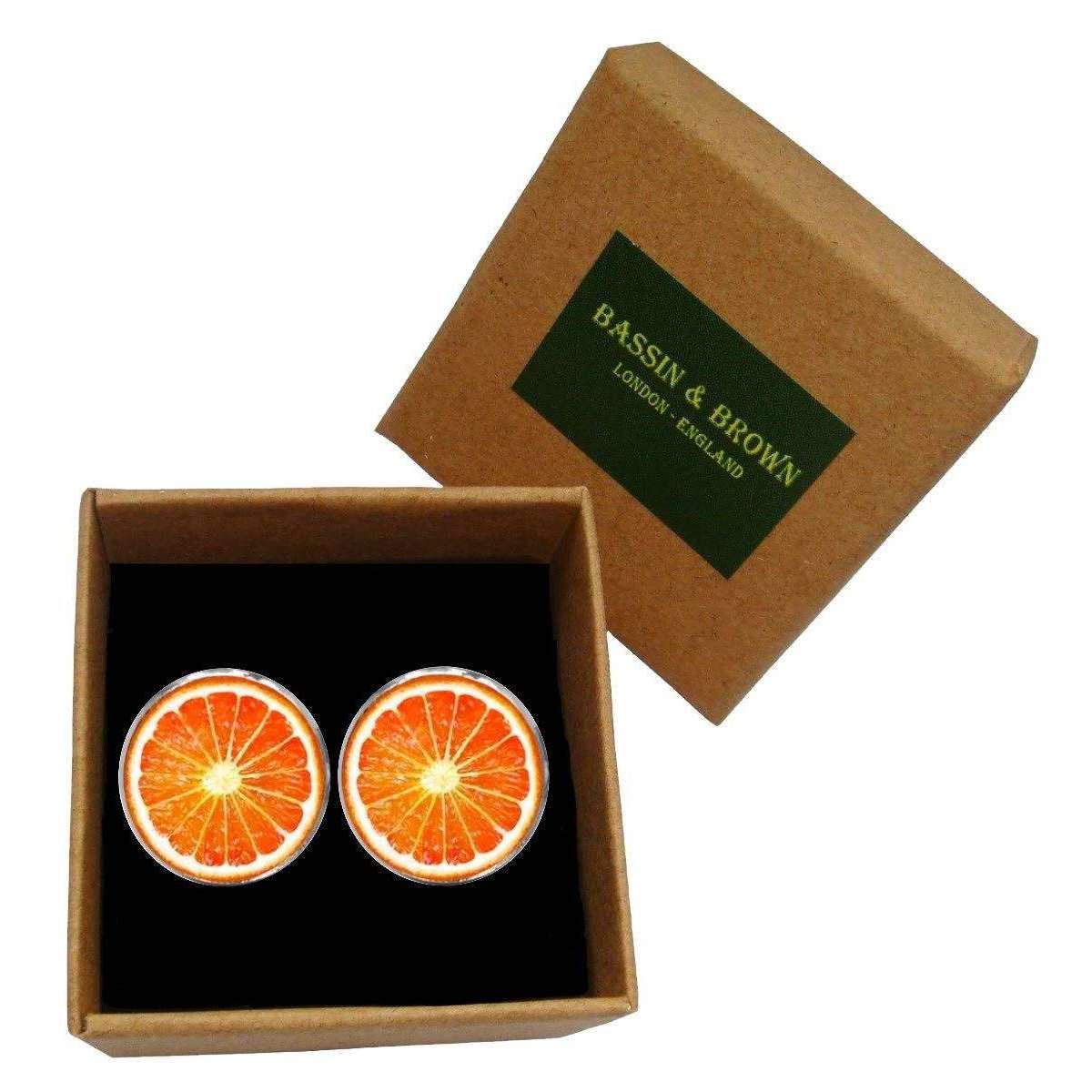 Bassin and Brown Sliced Orange Fruit Cufflinks - Orange - Image 5