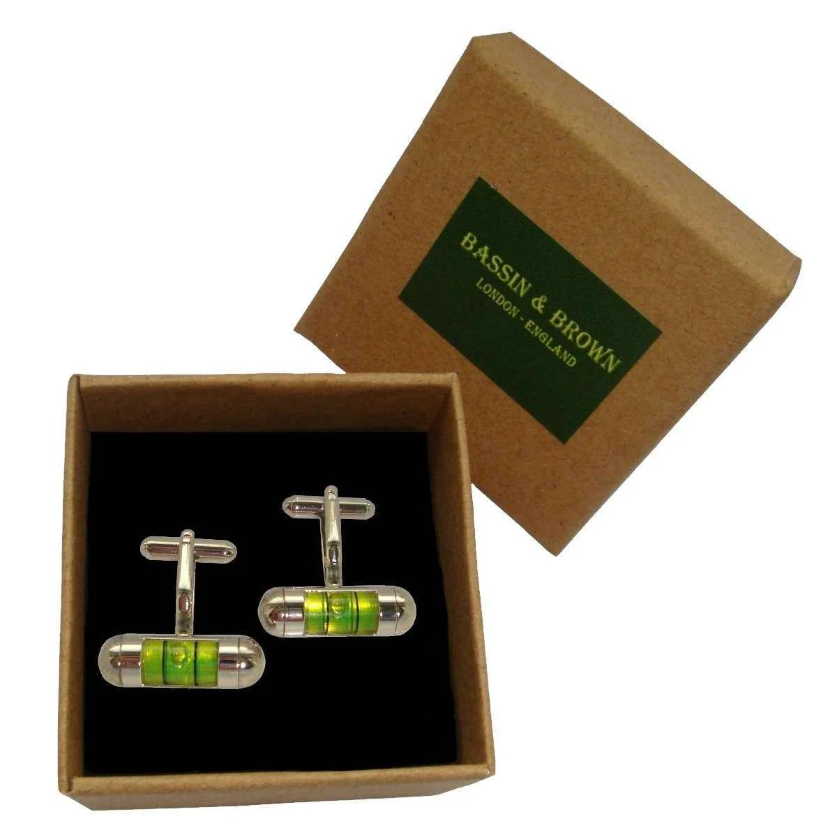 Bassin and Brown Spirit Level Cufflinks - Green/Silver - Image 3